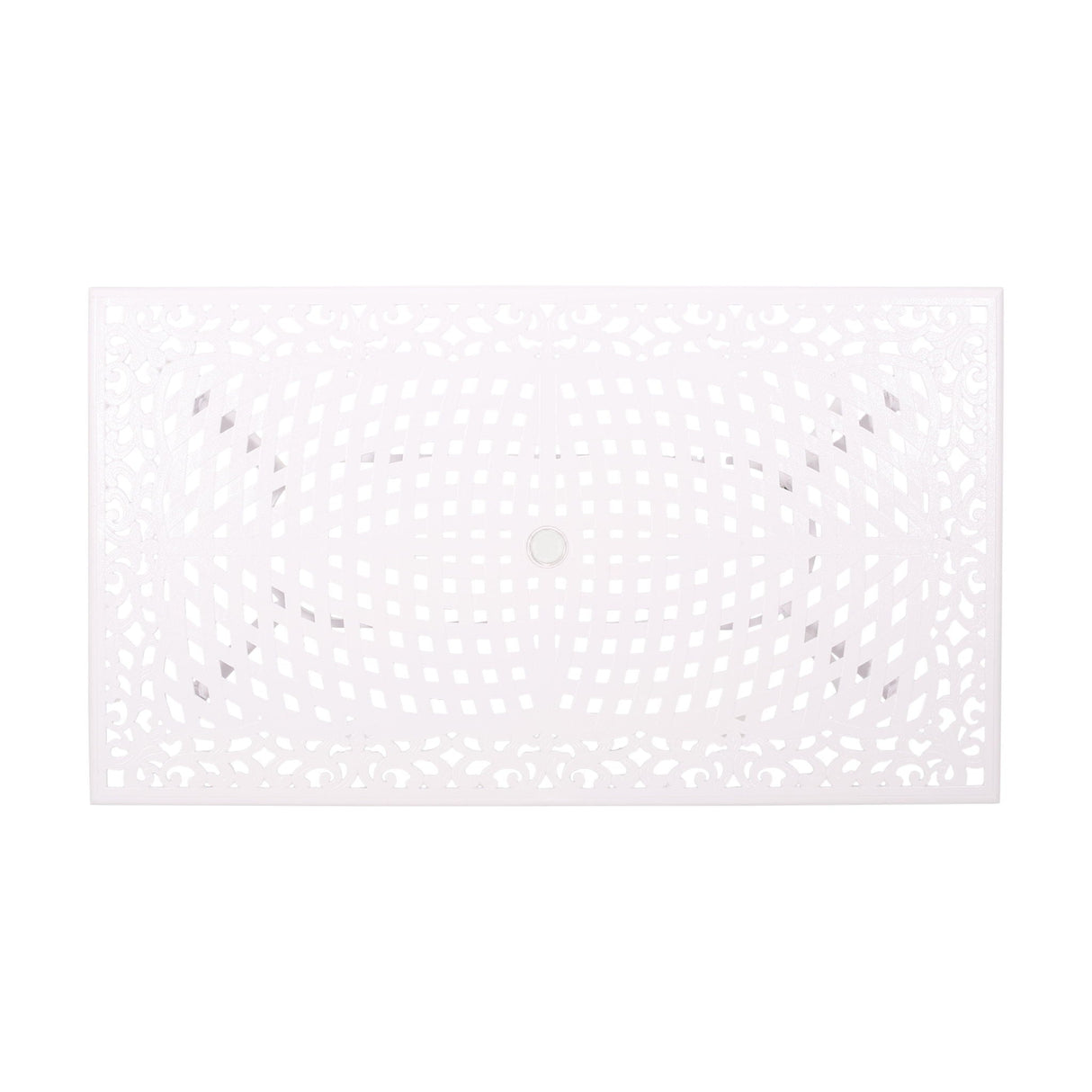 Celestine - Outdoor Cast Aluminum Dining Table With Floral Lattice Design And Umbrella Holder