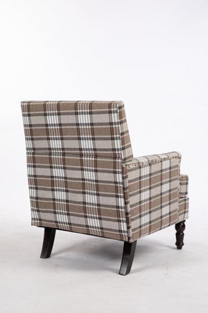 Upholstered Accent Chair with Brown Linen Fabric and Nailhead Trim