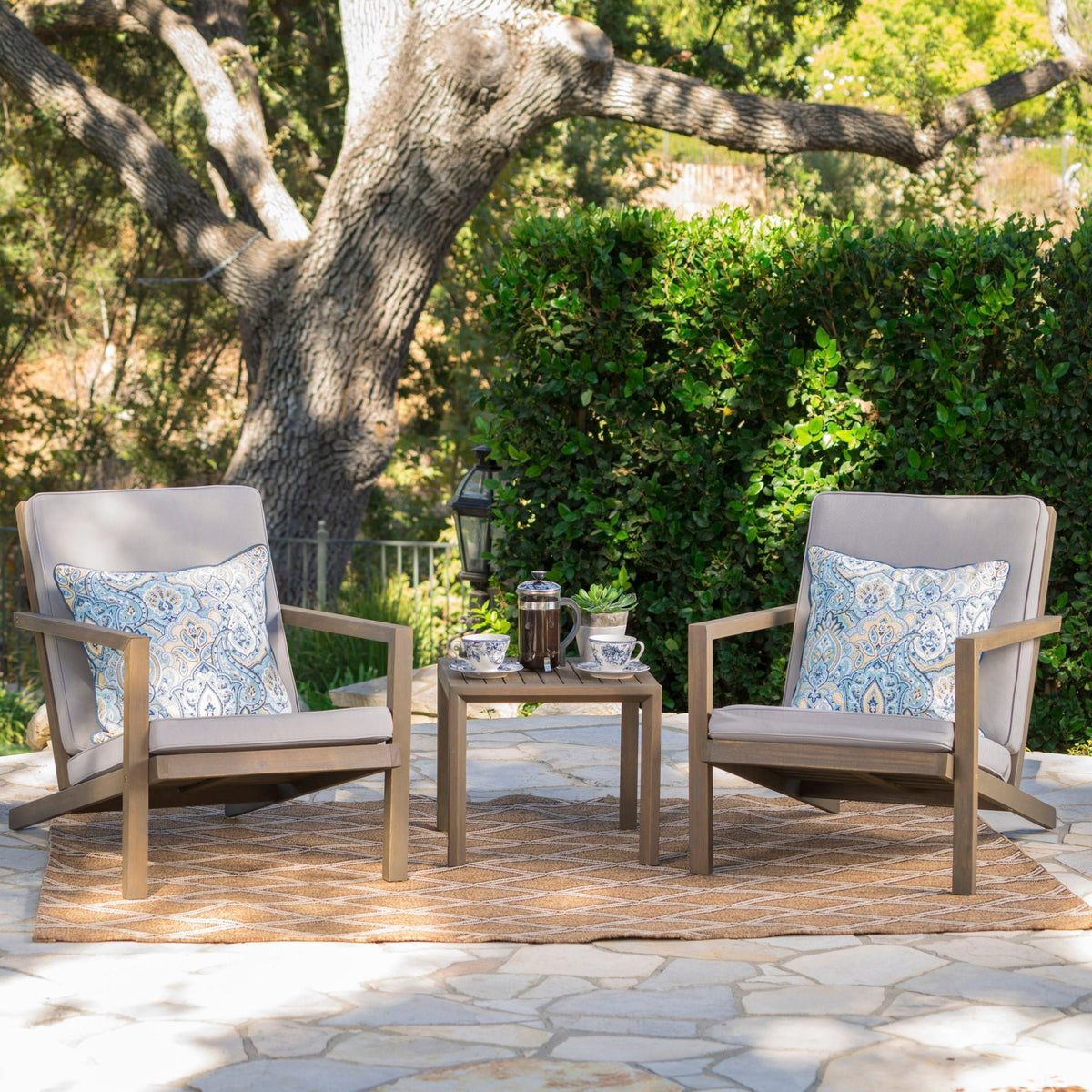 Celestaria - 3 Piece Outdoor Chat Set With Adirondack Chairs, Cushions And Side Table