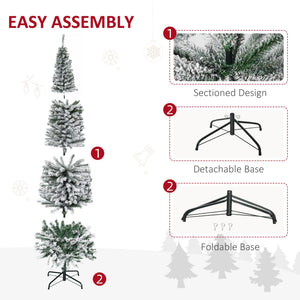 HOMCOM 7.5' Tall Unlit Snow-Flocked Slim Artificial Christmas Tree