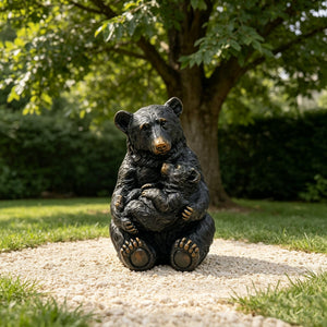 14" Tall Mother Bear Hugging Cub Garden Statue