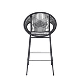 Ferrara Outdoor Patio Barstool Set of 2 - Black Faux Wicker PE Rattan with Iron Frame