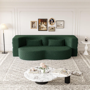 Modern Floor Sofa with 2 Pillows, Convertible Teddy Fabric Foam Filled Bed