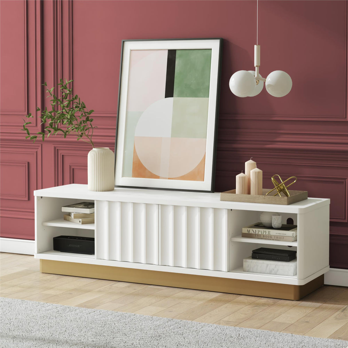 Rene Scalloped TV Stand For TVs Up To 65" - White