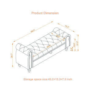 64.5' Velvet Upholstered Bed Bench with Storage and Tufted Nails