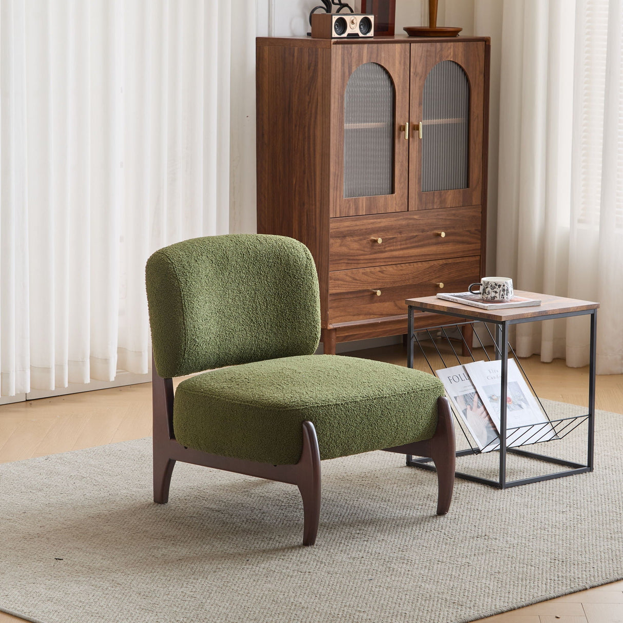 Modern Boucle Lounge Chair with Solid Wood Frame