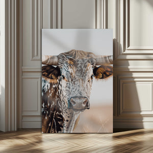 Texas Longhorn Wall Art Canvas Print – Speckled Horned Bull