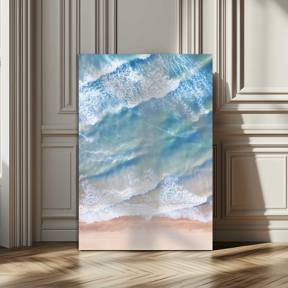 Aerial Ocean View Wall Art Canvas Print – Framed Soft Blue
