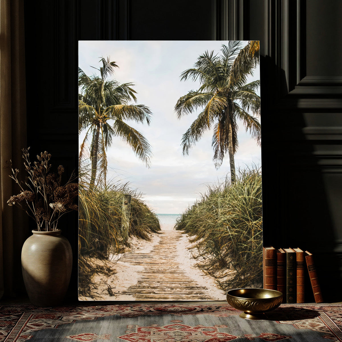 Tropical Palm Wall Art – Sandy Pathway Canvas Print, Ocean