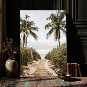 Tropical Palm Wall Art – Sandy Pathway Canvas Print, Ocean