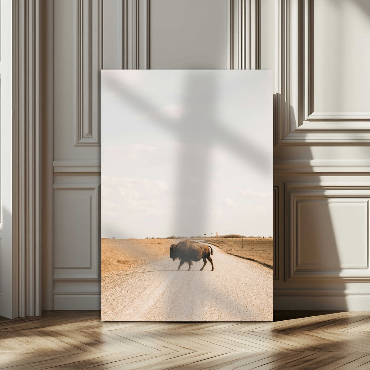 Bison Crossing Wall Art Canvas Print – Framed Western