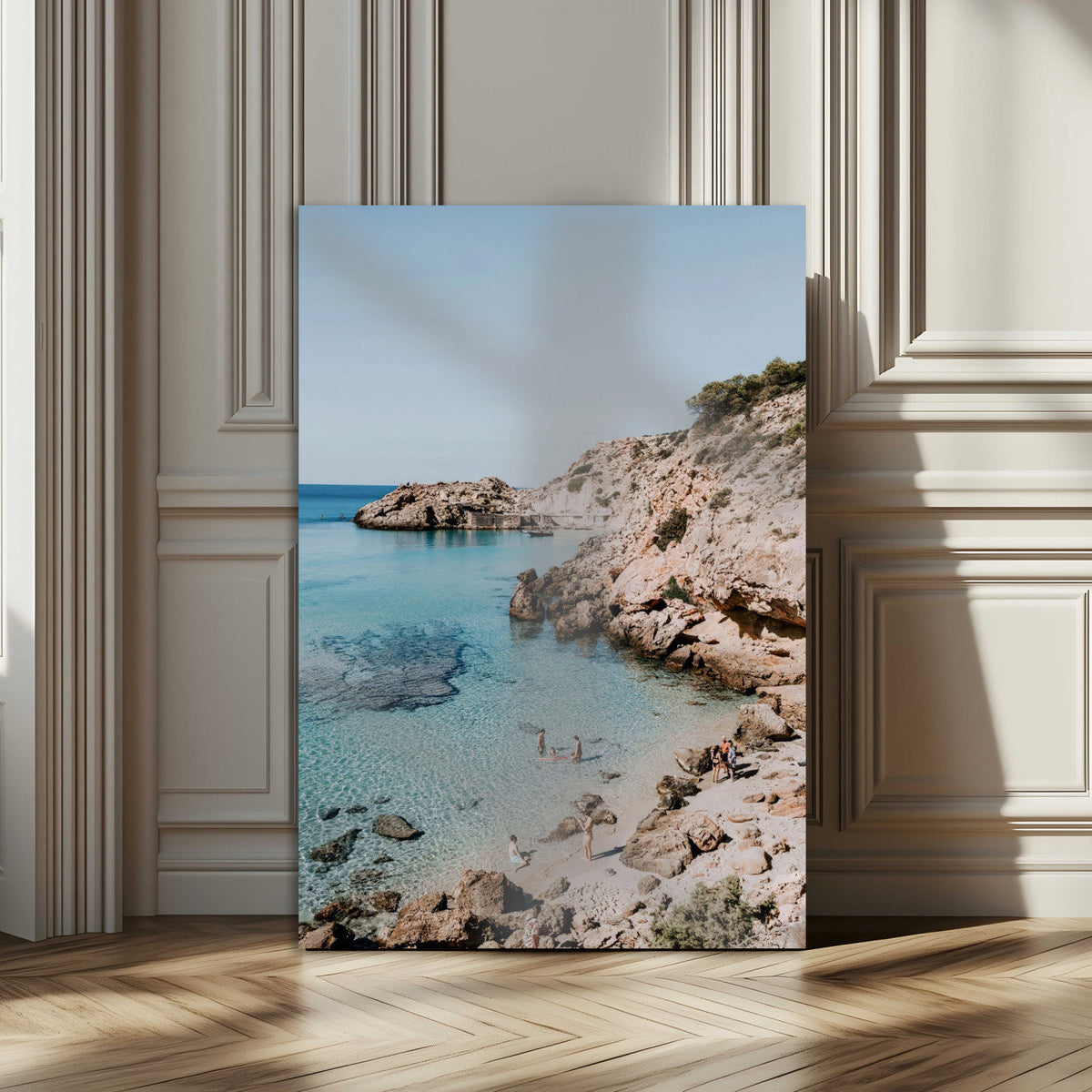 Clear Blue Water Beach Wall Art – Framed Rocky Cove Canvas