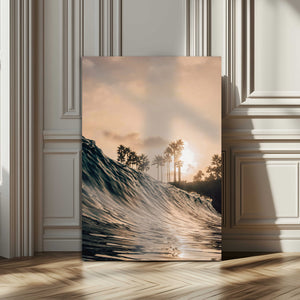 Sunset Wave Ocean Wall Art – Framed Palm Tree Canvas