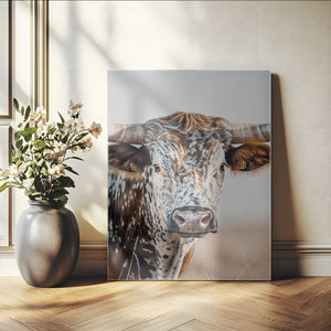 Texas Longhorn Wall Art Canvas Print – Speckled Horned Bull