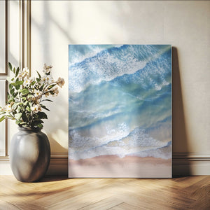 Aerial Ocean View Wall Art Canvas Print – Framed Soft Blue