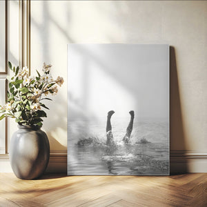 Minimal Ocean Wall Art Canvas Print – Framed Monochrome