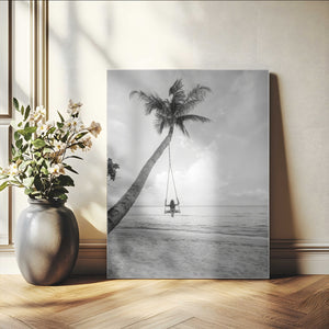 Black White Palm Tree Wall Art Canvas Print – Framed