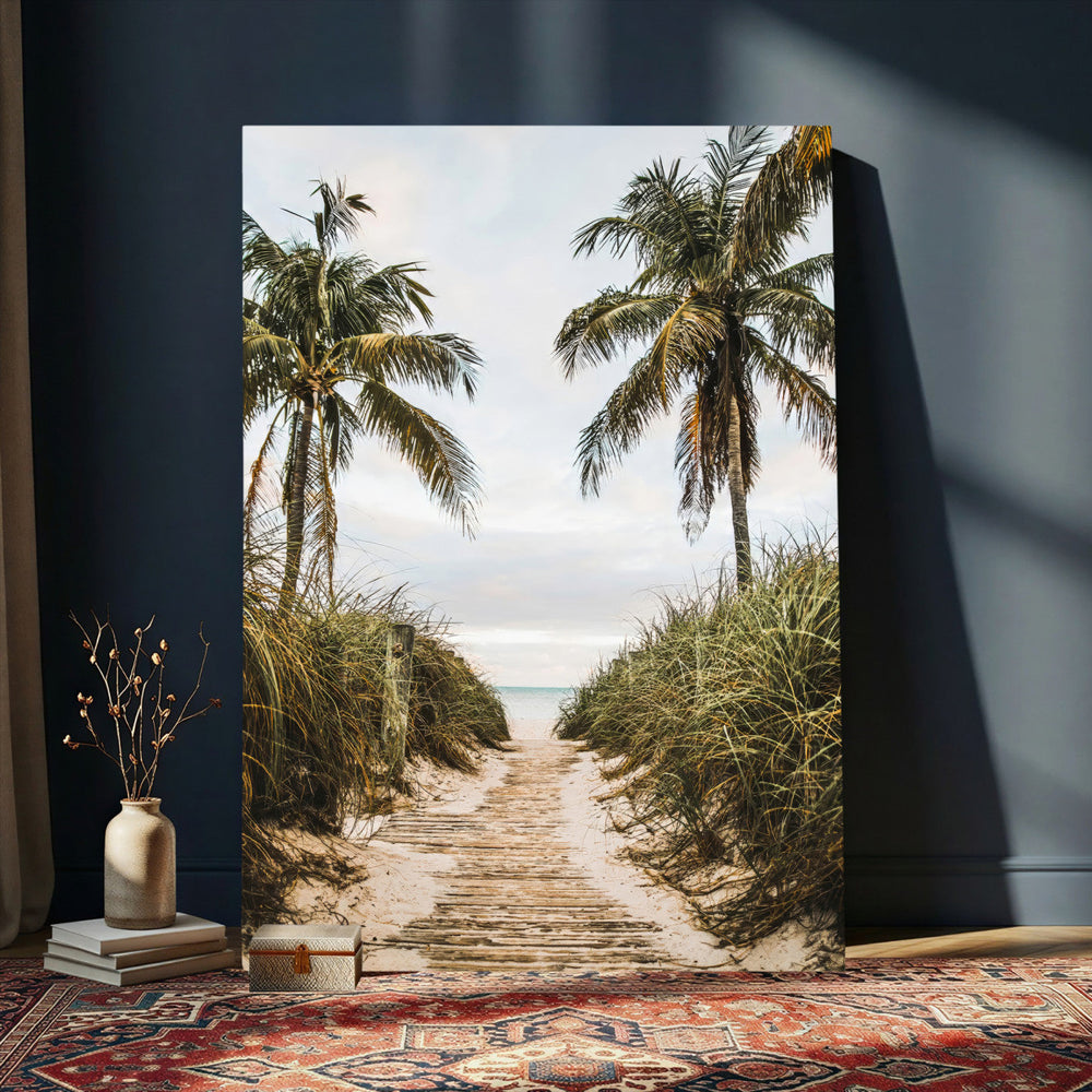 Tropical Palm Wall Art – Sandy Pathway Canvas Print, Ocean