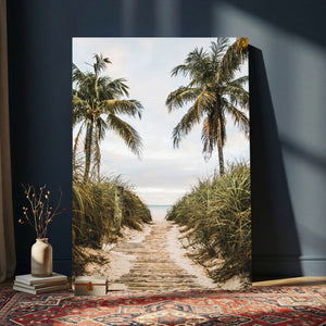 Tropical Palm Wall Art – Sandy Pathway Canvas Print, Ocean