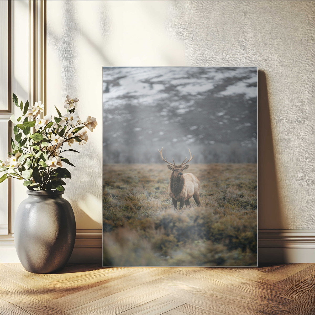 Wild Elk Wall Art Canvas Print – Framed Mountain Wilderness