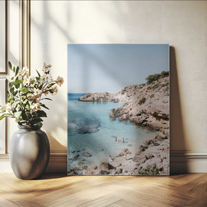 Clear Blue Water Beach Wall Art – Framed Rocky Cove Canvas