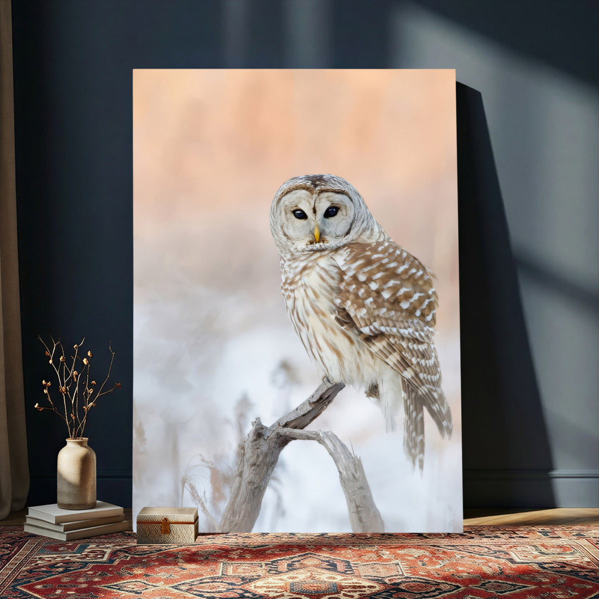 Barred Owl Wall Art Canvas Print – Soft Neutral Wildlife