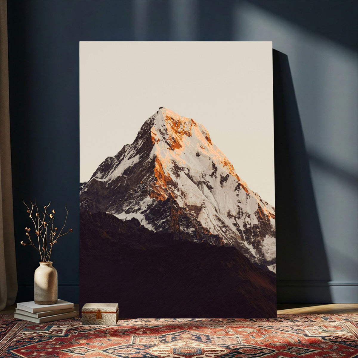 Golden Peak Mountain Wall Art Canvas Print, Minimal Alpine