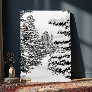 Winter Pine Forest Wall Art Canvas Print, Minimal Winter