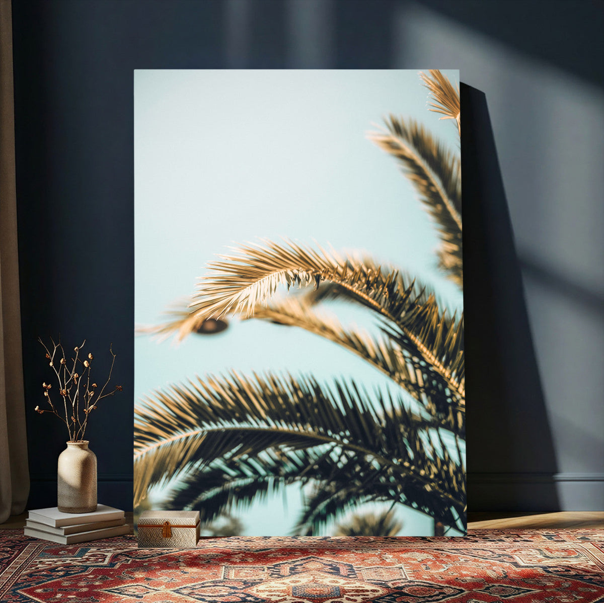 Palm Leaves Wall Art Canvas Print, Minimal Tropical Palm