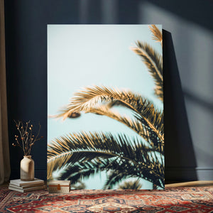 Palm Leaves Wall Art Canvas Print, Minimal Tropical Palm