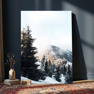 Snowy Mountain Forest Wall Art Canvas Print, Winter Pine