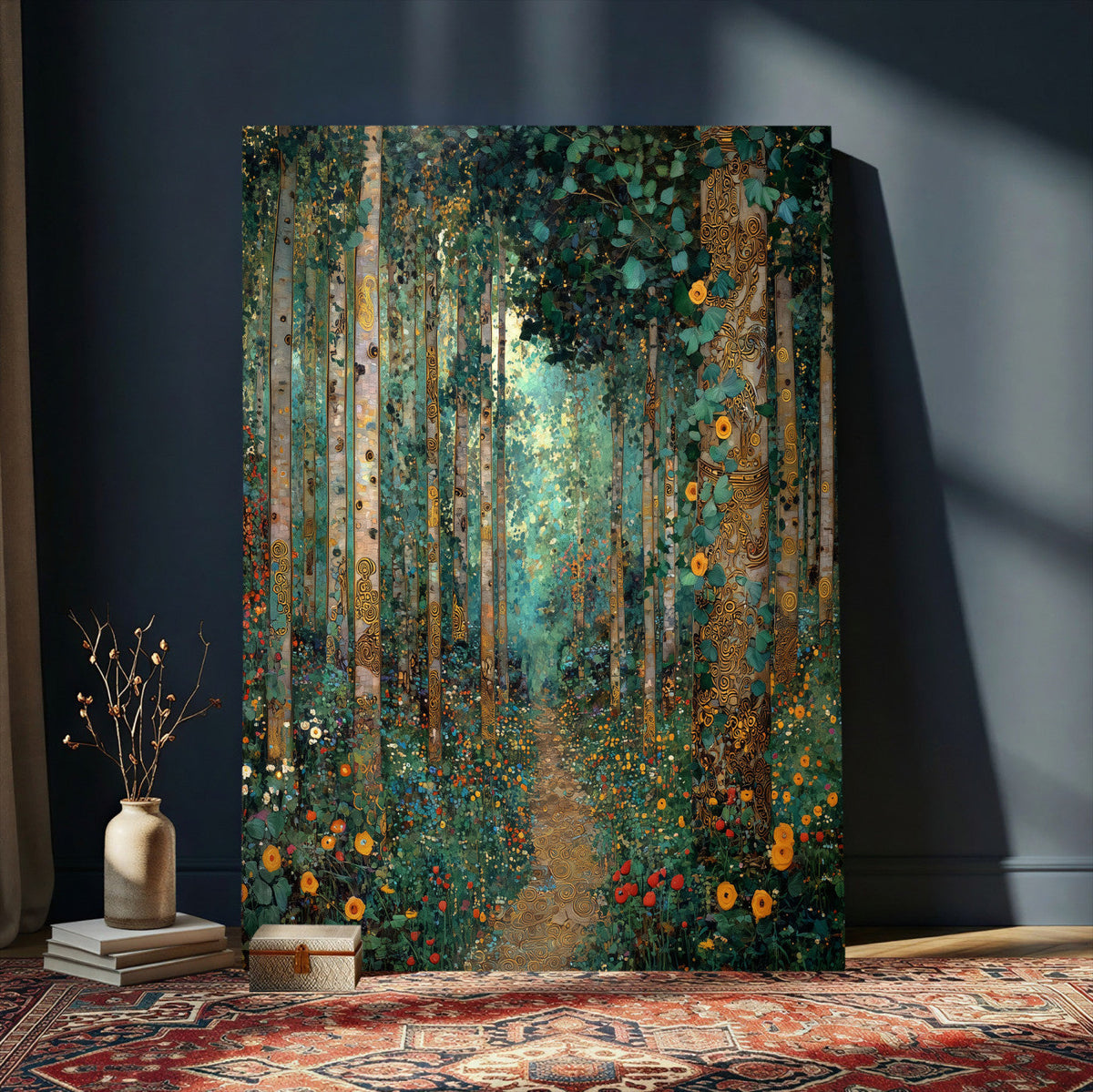 Gustav Klimt Style Forest Canvas Wall Art, Golden Forest