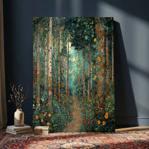 Gustav Klimt Style Forest Canvas Wall Art, Golden Forest