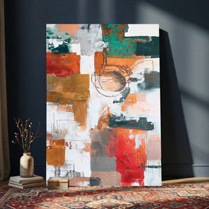 Blue Teal Abstract Canvas Wall Art, Modern Textured Painting Print, Navy Orange White Contemporary Art, Neutral Living Room Decor, Office Art