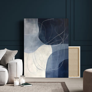Navy Abstract Wall Art Canvas Print – Framed Minimal Lineart