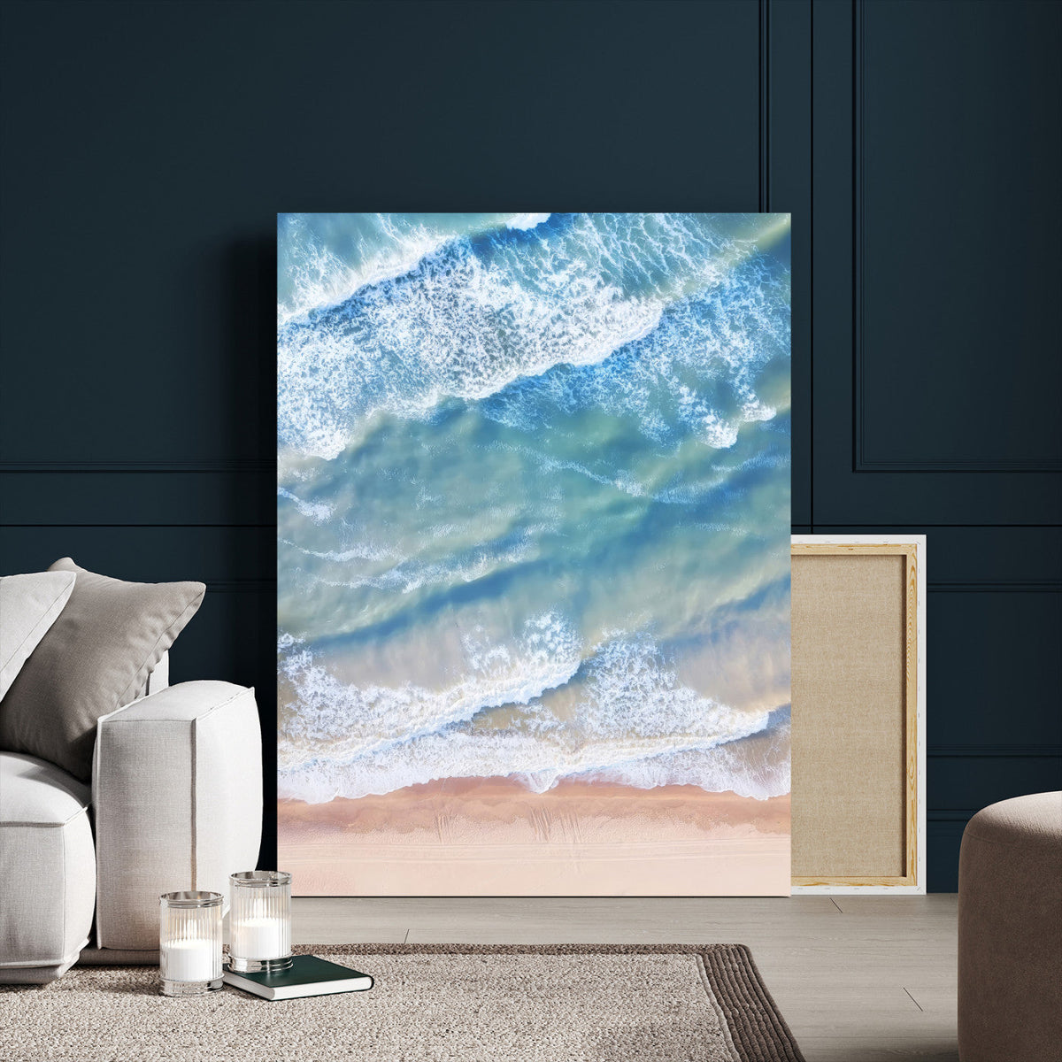 Aerial Ocean View Wall Art Canvas Print – Framed Soft Blue