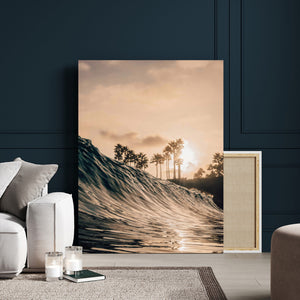 Golden Hour Ocean Wave Wall Art Canvas Print – Framed