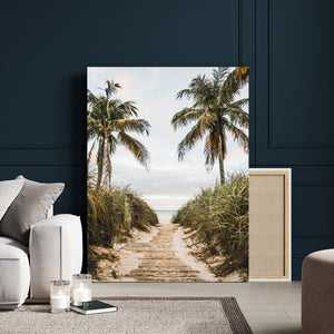 Tropical Palm Wall Art – Sandy Pathway Canvas Print, Ocean