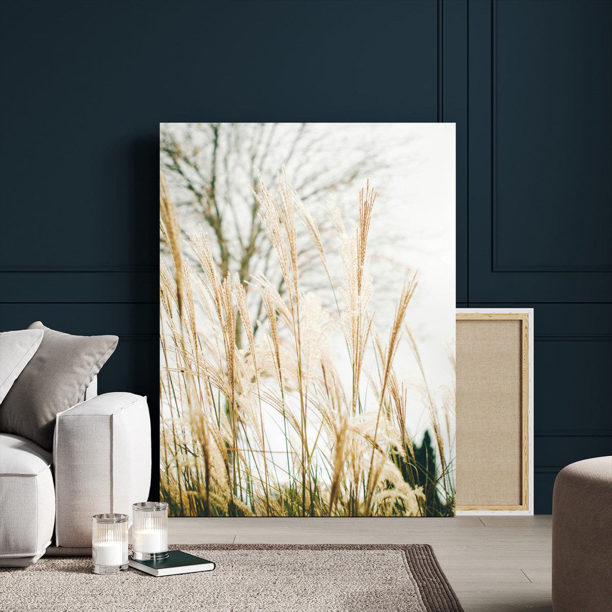 Pampas Grass Wall Art Canvas Print – Framed Neutral Tones