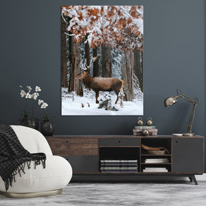 Winter Deer Landscape Wall Art Canvas Print – Serene Snowy