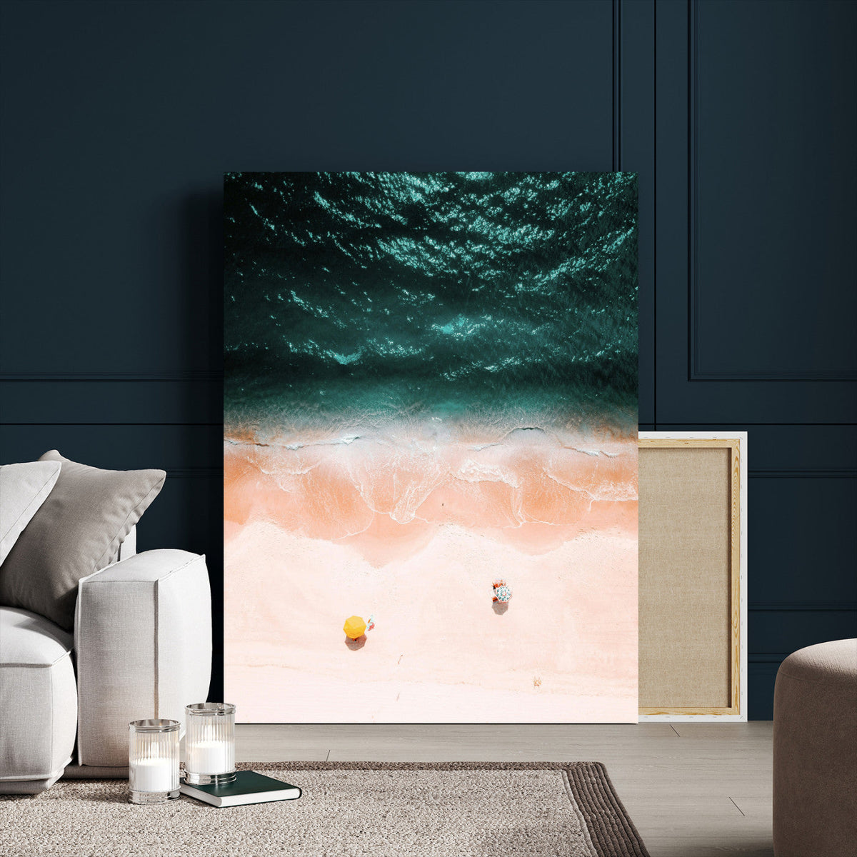 Aerial Serenity Wall Art Canvas Print – Gentle Waves Peach
