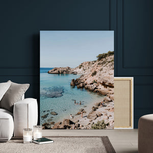 Clear Blue Water Beach Wall Art – Framed Rocky Cove Canvas