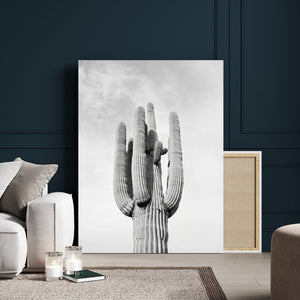 Saguaro Cactus Wall Art – Black and White Desert Canvas