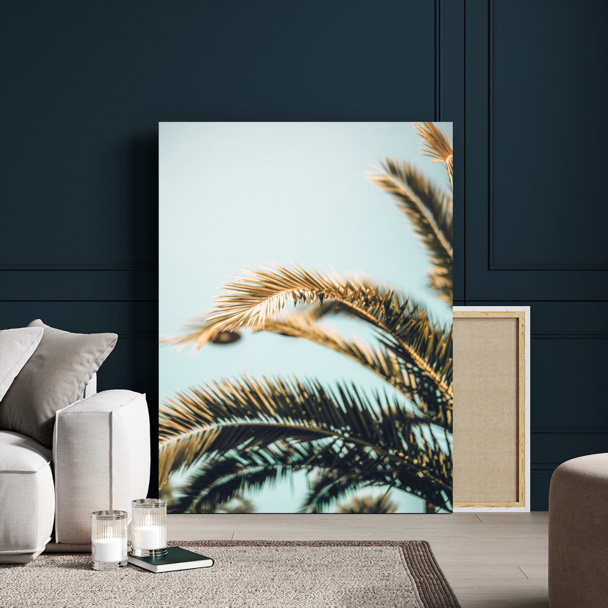Palm Leaves Wall Art Canvas Print, Minimal Tropical Palm