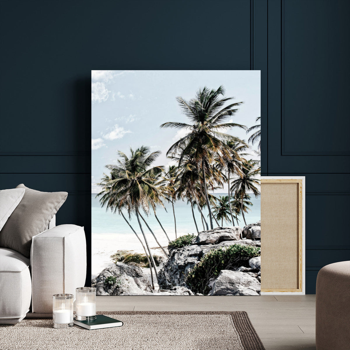 Tropical Trees Beach Wall Art Canvas Print, Coastal Ocean