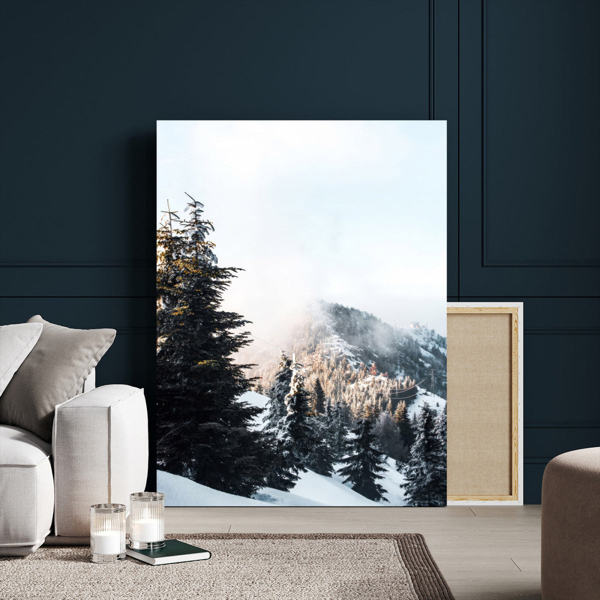 Snowy Mountain Forest Wall Art Canvas Print, Winter Pine