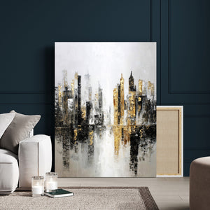 Abstract New York Wall Art Canvas Print, Gold Black Modern