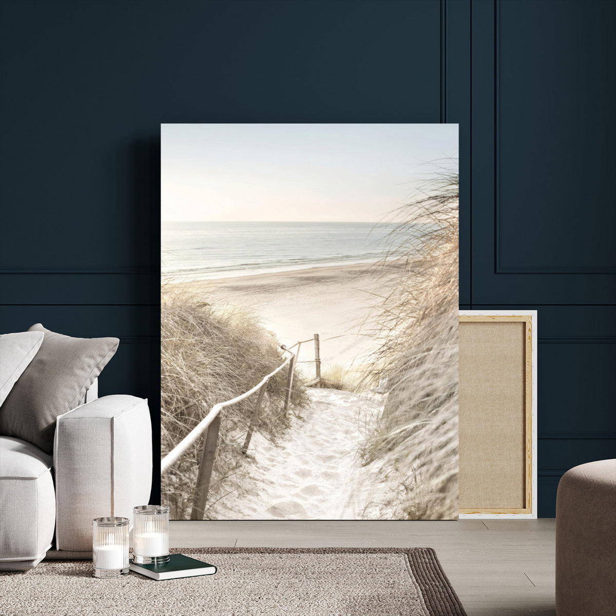 Coastal Beach Path Wall Art Canvas Print – Neutral Ocean