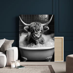 Highland Cow Bathtub Canvas Wall Art, Funny Bathroom Print