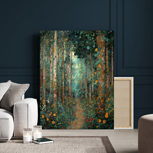 Gustav Klimt Style Forest Canvas Wall Art, Golden Forest